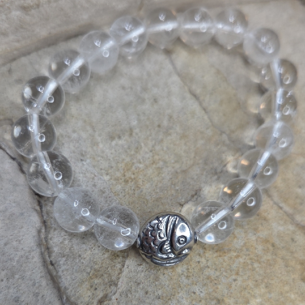 Sterling Silver Fish Quartz Crystal Beaded Bracelet